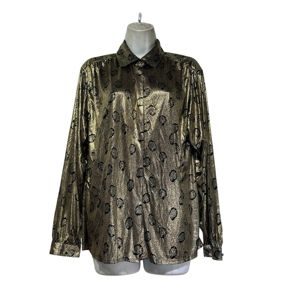Vintage 1980's Neil Martin gold Black long sleeve button down blouse Size 14